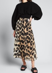 Ganni Leopard-Print Pleated Skirt