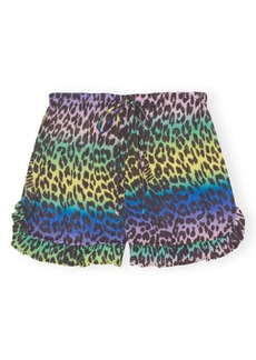 Ganni Leopard Print Ruffle Organic Cotton Cover-Up Shorts