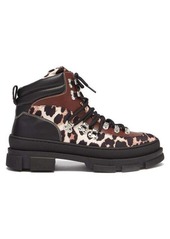 Ganni Leopard-print shell and leather hiking boots