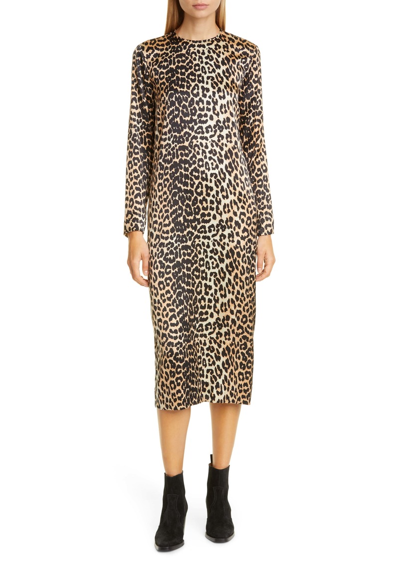 long sleeve leopard print midi dress