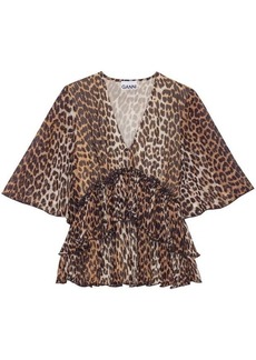 GANNI Leopard print v-necked blouse