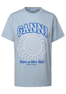 GANNI Light blue cotton t-shirt