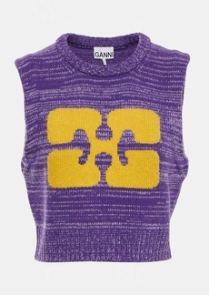 Ganni Logo cropped wool-blend sweater vest
