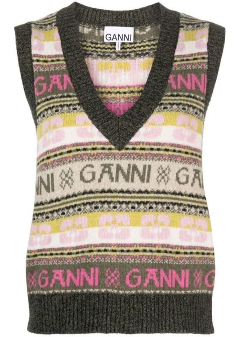 GANNI Logo wool blend vest