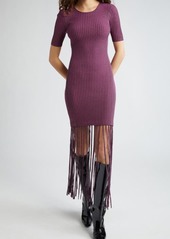 Ganni Melange Rib Fringe Detail Knit Dress