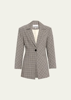 Ganni Mixed-Check Fitted Blazer