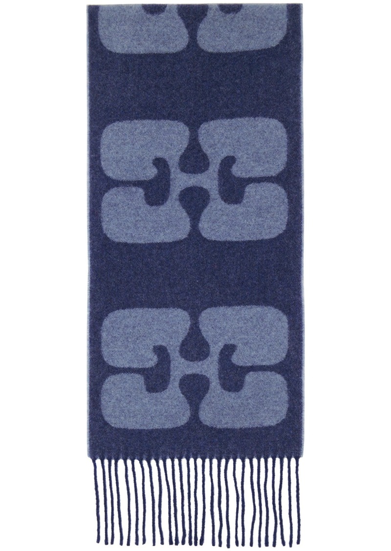 GANNI Navy Narrow Logo Scarf