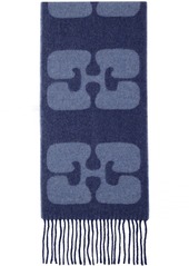 GANNI Navy Narrow Logo Scarf