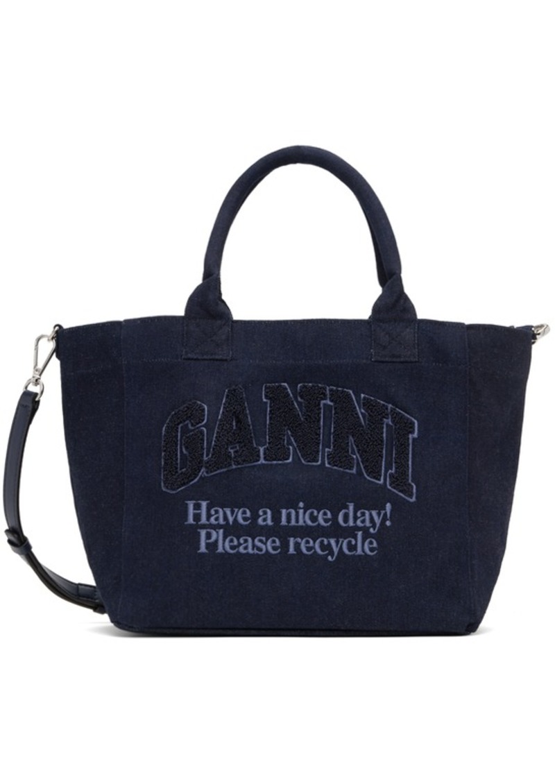 GANNI Navy Small Shopper Tote