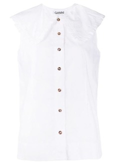 GANNI Ruched organic cotton sleeveless shirt