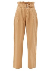 Ganni Paperbag-waist cotton-blend ripstop trousers