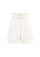 Ganni Paperbag-waist striped crepe shorts