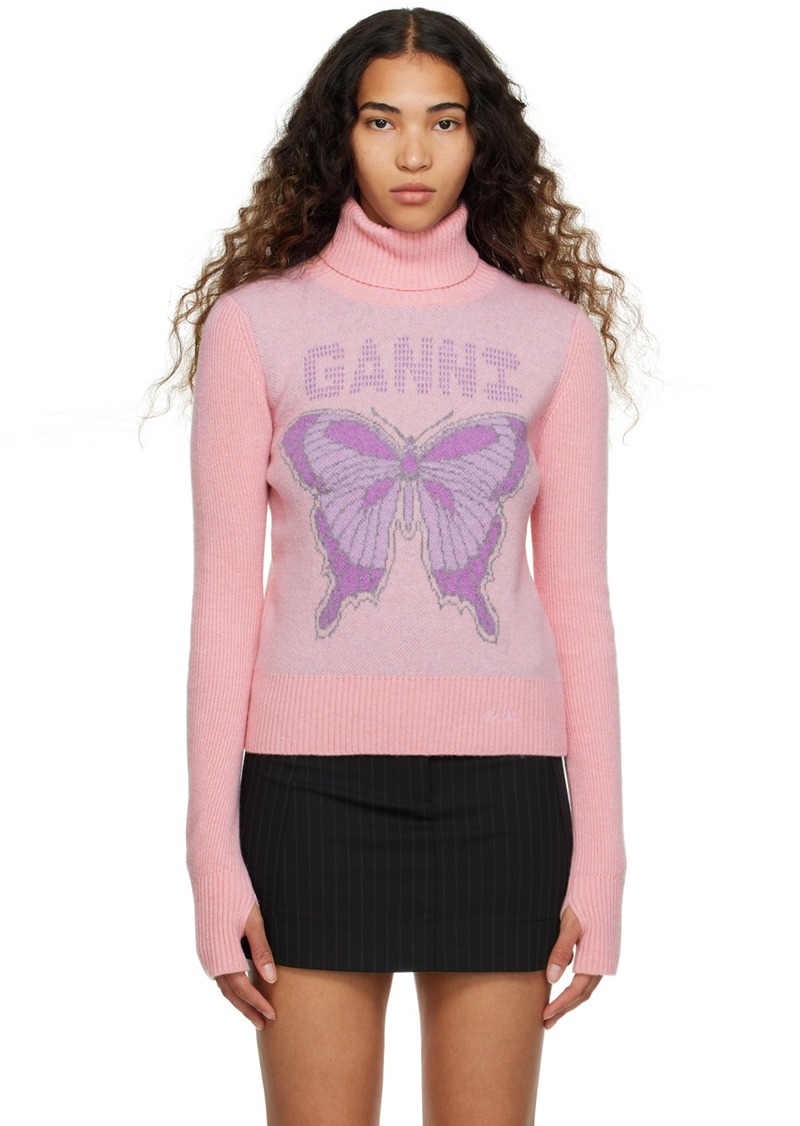 GANNI Pink Paneled Turtleneck