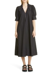 Ganni Point Collar Cotton Poplin Maxi Dress