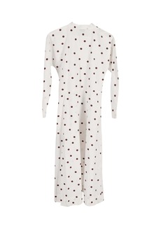 Ganni Polka Dot-Print Poplin Midi Dress in White Cotton