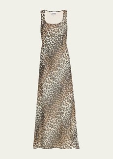 Ganni Printed Chiffon Square-Neck Sleeveless Maxi Dress