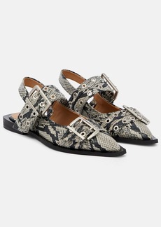 Ganni Printed faux-leather ballet flats