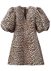 Ganni Balloon-sleeve leopard-jacquard mini dress