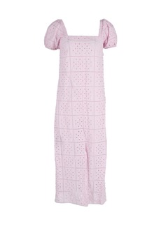 Ganni Puffed Sleeve Midi Dress in Pink Cotton