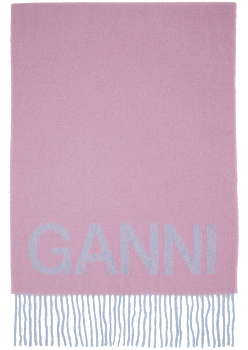 GANNI Purple & Pink Fringed Wool Scarf