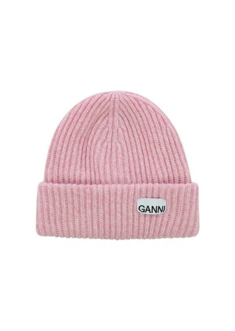 GANNI Ribbed beanie with patch