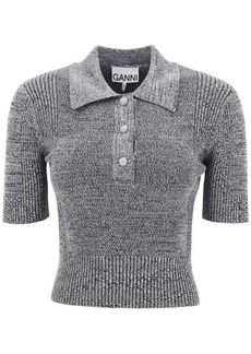 Ganni stretch knit polo top with jewel buttons