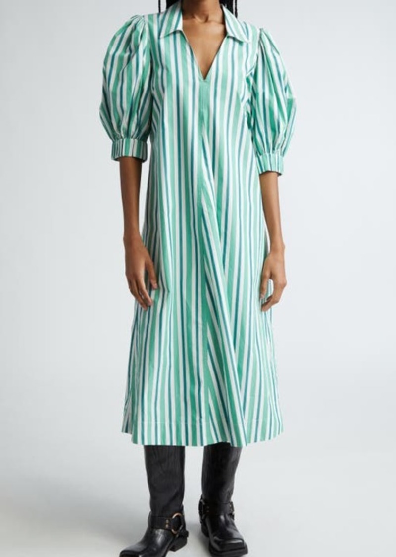 Ganni Stripe Organic Cotton Midi Shirtdress