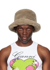 GANNI Taupe Fluffy Tech Bucket Hat