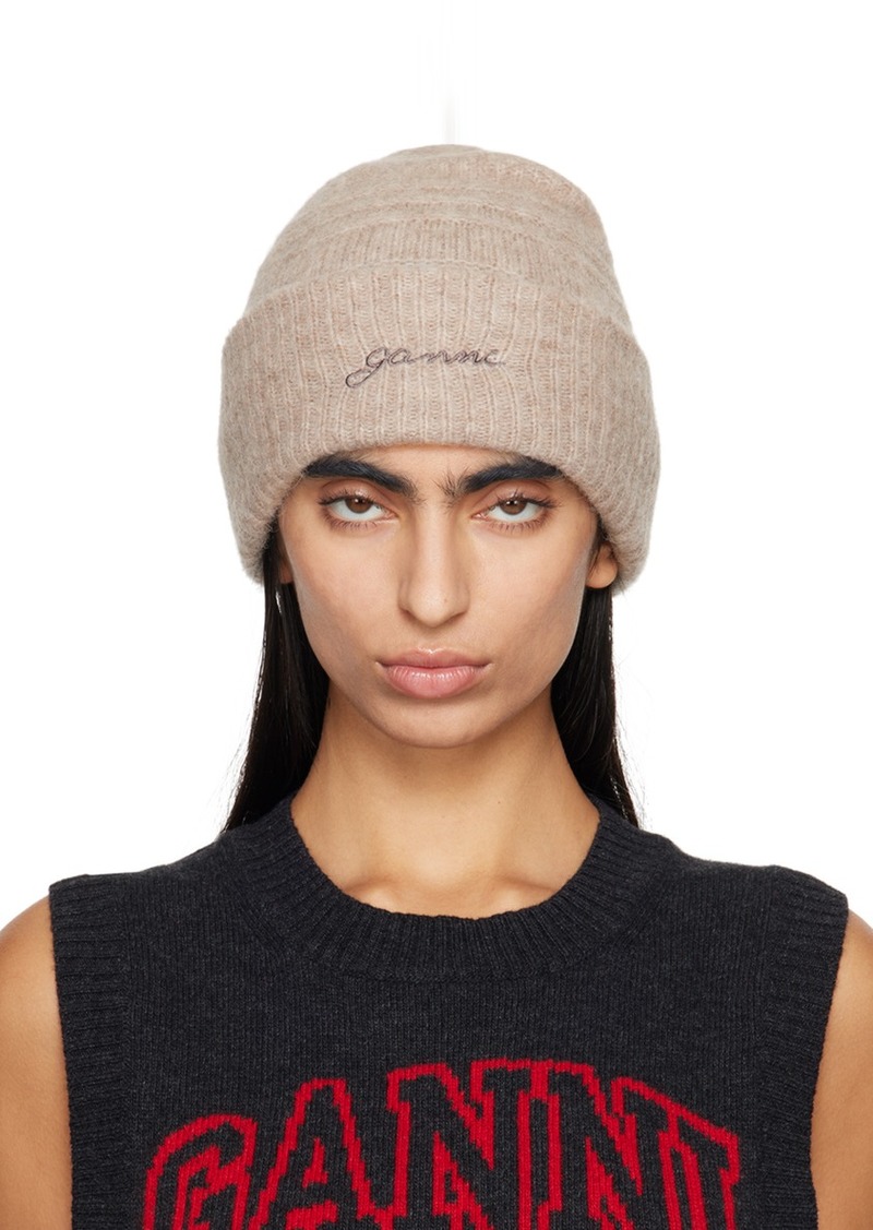 GANNI Taupe Soft Wool Beanie