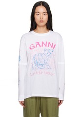 GANNI White Printed Long Sleeve T-Shirt
