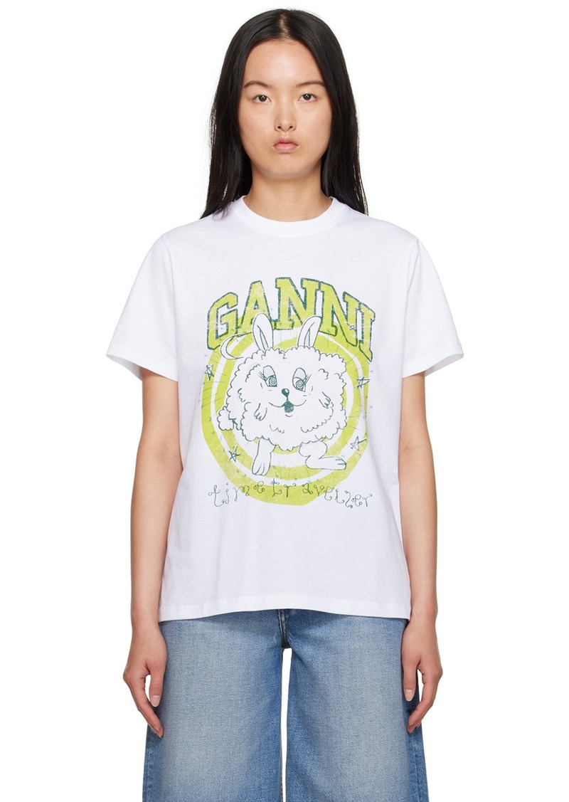 GANNI White Relaxed Bunny T-Shirt