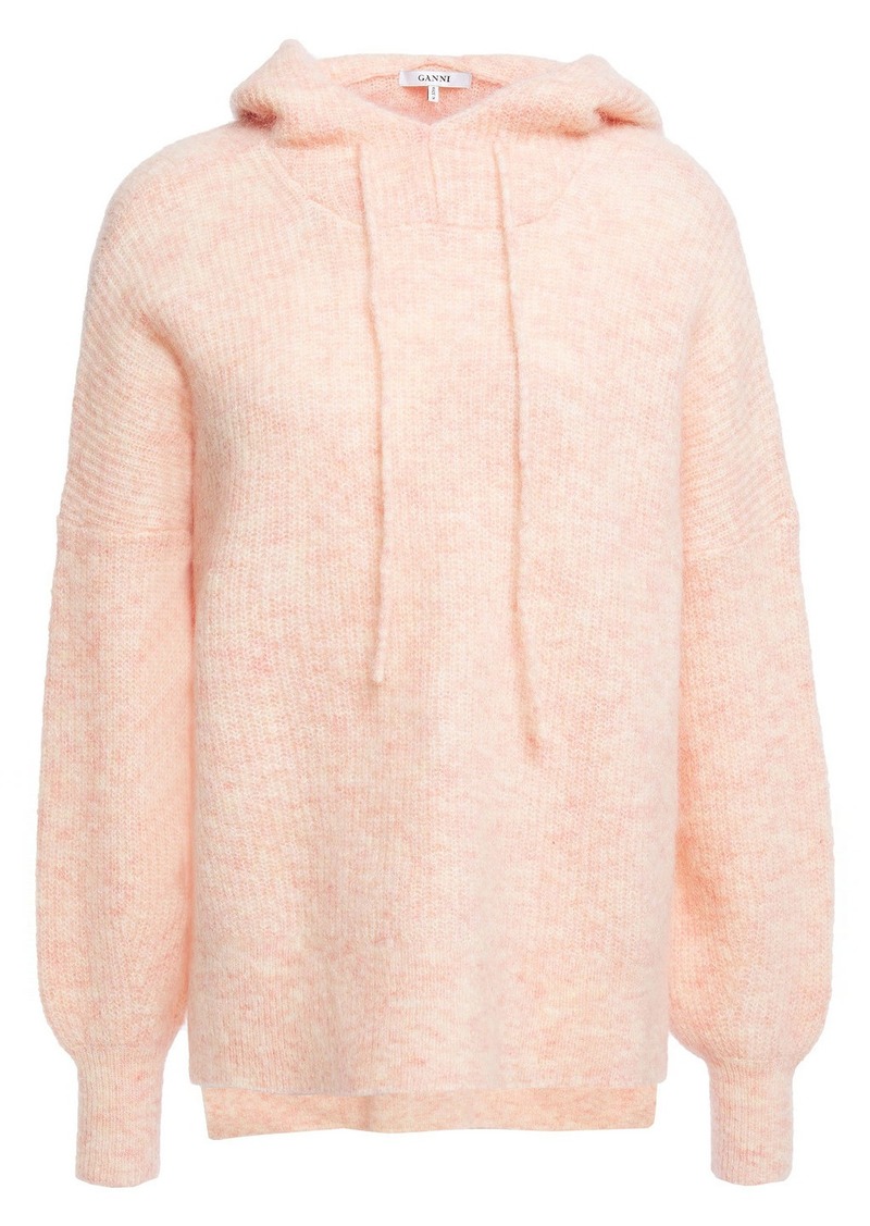 Ganni Woman Callahan Mélange Brushed Knitted Hoodie Peach