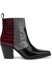 Ganni Woman Callie Paneled Croc-effect And Glossed-leather Ankle Boots Multicolor