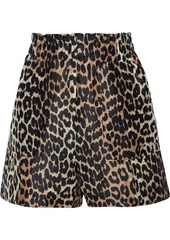 Ganni Woman Cedar Leopard-print Linen And Silk-blend Shorts Animal Print