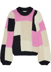 Ganni Woman Color-block Merino Wool And Alpaca-bend Sweater Multicolor
