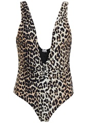 Ganni Woman Embellished Ruched Leopard-print Swimsuit Animal Print