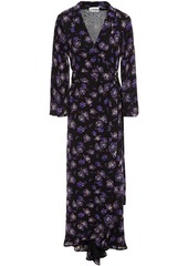 Ganni Woman Floral-print Georgette Maxi Wrap Dress Black