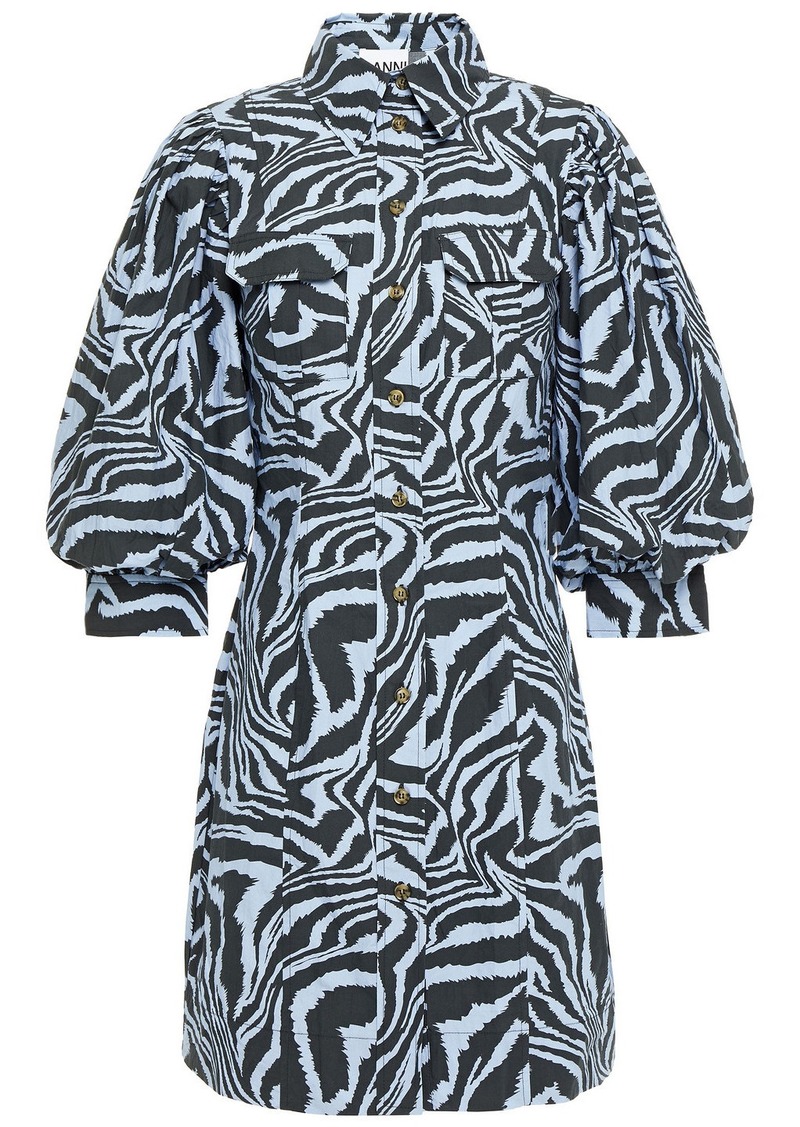 GANNI Tiger-print tiered organic cotton-poplin shirt dress