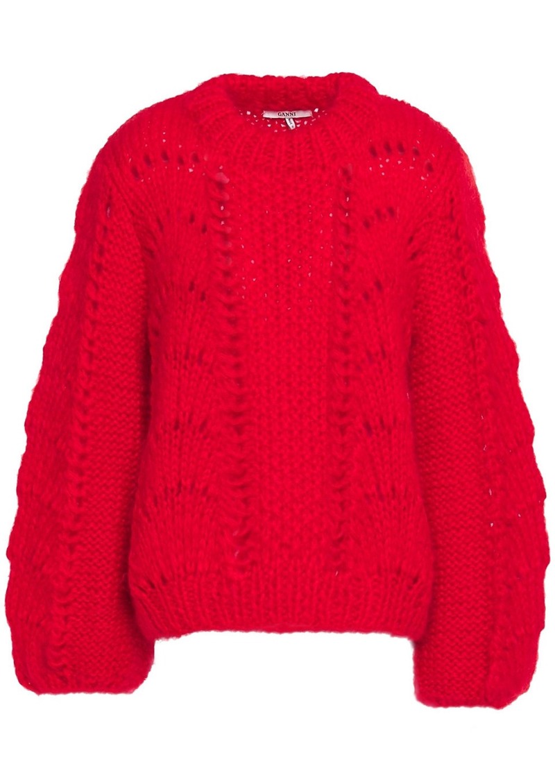 Ganni Woman Julliard Open-knit Mohair And Wool-blend Sweater Red