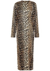Ganni Woman Leopard-print Stretch-silk Satin Midi Dress Animal Print