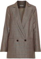 Ganni Woman Merkel Double-breasted Prince Of Wales Checked Silk And Wool-blend Blazer Light Brown