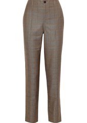 Ganni Woman Prince Of Wales Checked Silk And Wool-blend Straight-leg Pants Light Brown