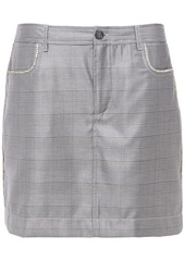 Ganni Woman Paloma Crystal-embellished Prince Of Wales Checked Silk And Wool-blend Mini Skirt Gray