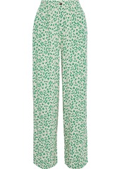 Ganni Woman Floral-print Crepe Wide-leg Pants Green