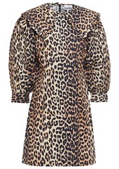 Ganni Woman Ruffle-trimmed Leopard-print Cotton-poplin Mini Dress Animal Print