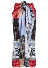 Ganni Woman Tie-front Checked Stretch-silk Satin Midi Wrap Skirt Multicolor