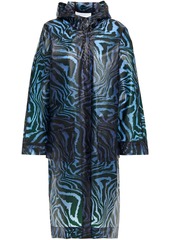 Ganni Woman Tiger-print Matte-pu Hooded Raincoat Blue