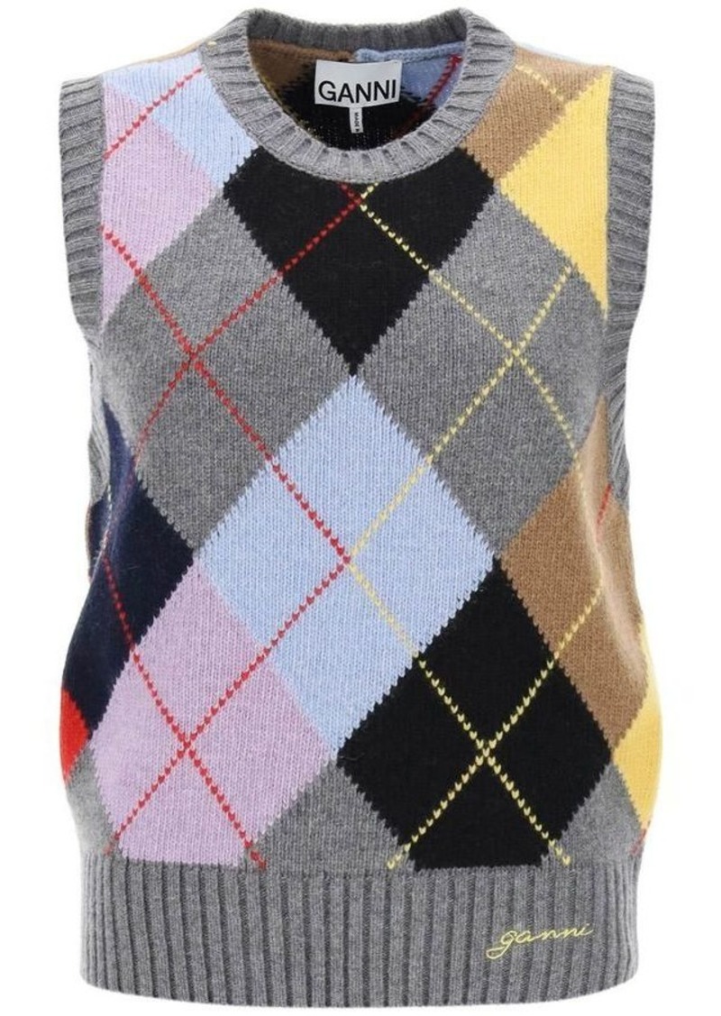 Ganni wool vest with argyle pattern
