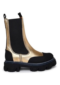 Ganni Gold leather ankle boots