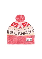 Ganni Graphic Wool Beanie W/ Pompom